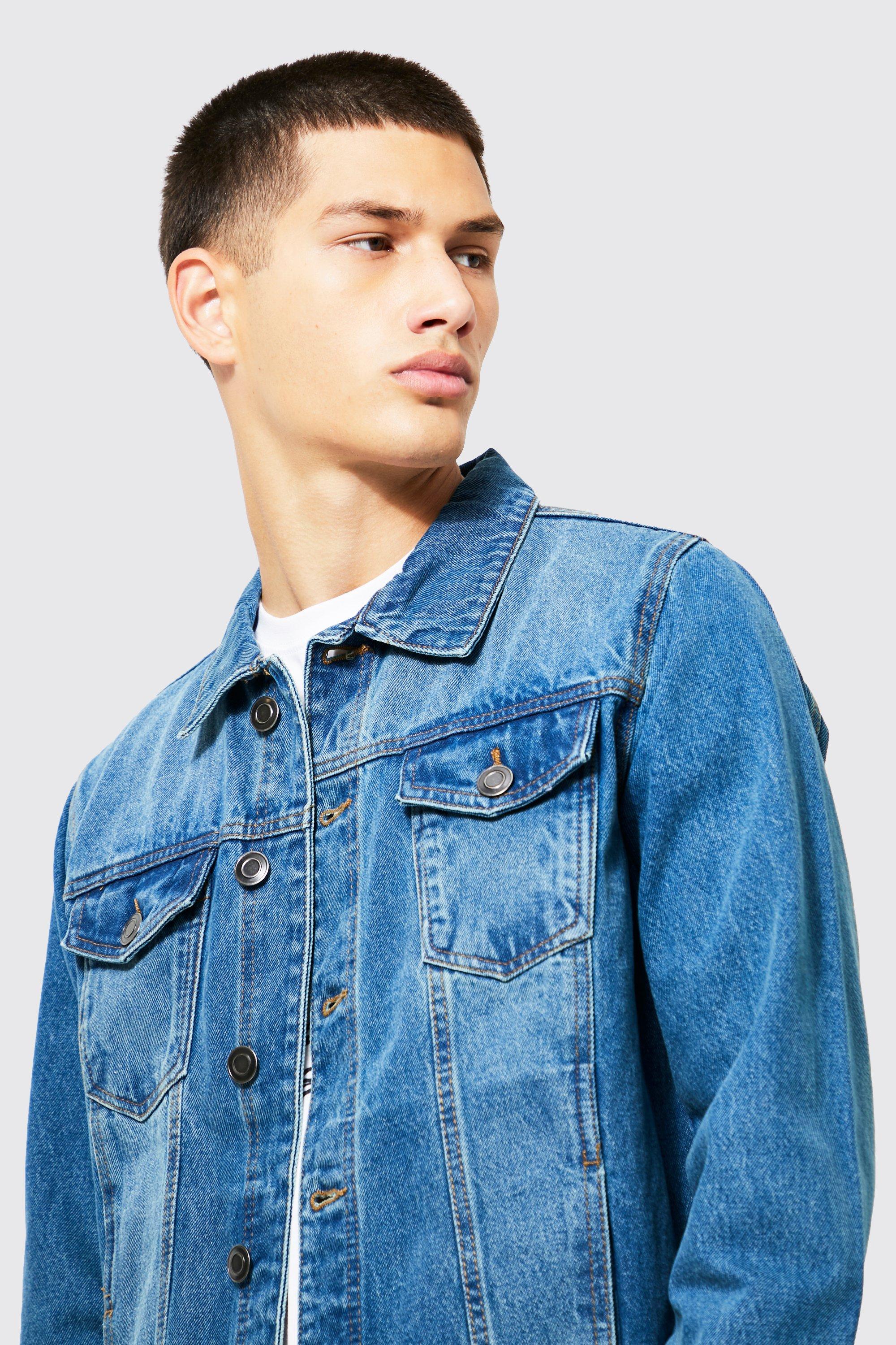 Mens denim jacket boohoo hotsell